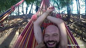 kinky couple outdoor hammock sex