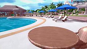 Yor Forger in bikini gets spied on during pool sex POV.