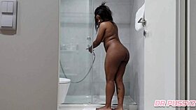 Ebony Babe Blows Big Cock In Motel Bathroom!