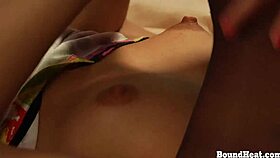 Busty blonde lesbian mistress makes her submissive slave lick pussy in 69.