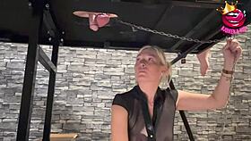 Watch blonde couple milk cocks on desk, ruining submissive orgasms!