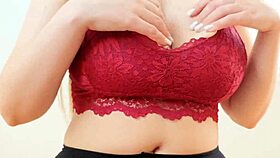 Crimson top shows off my big breasts, mmm, in public cowgirl ride