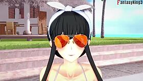 Yor Forger in bikini gets spied on during pool sex POV.