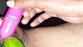 Sexy Indian wife oiled pussy with cucumber vibrator!