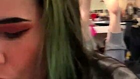 Amateur alternative teen 18+ blowjob the pose with sloppy feet and emo style.