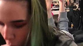 Amateur alternative teen 18+ blowjob the pose with sloppy feet and emo style.