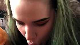 Amateur alternative teen 18+ blowjob the pose with sloppy feet and emo style.