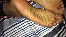 retro ebony footjob scene in classic blue film style