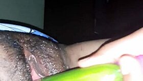 Sexy Indian wife oiled pussy with cucumber vibrator!