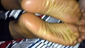 retro ebony footjob scene in classic blue film style