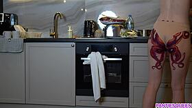 I'm a naked housewife cooking dinner, ignoring you with my tattooed ass