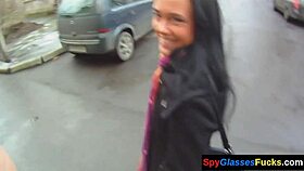 Short-haired babe bent over, POV riding and banging.