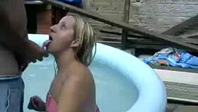 Blonde Performs Webcam Blowjob In Public Pool