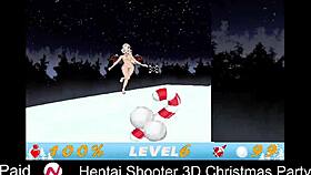 Enjoying retro hentai shooter at 3D Christmas party with big tits