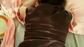 French slut in satin dress performs blowjob and rimming before doggystyle