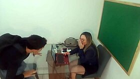 Student eats teacher's hairy ass in class