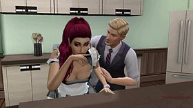 husband cheats with maid on desk while wife rests