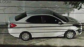 fucking lover in car in front of house, returns full of cum smiling 😏