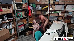 The teen feels punished giving blowjob to burglar at office