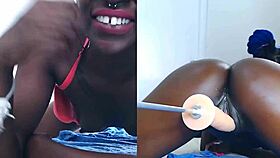 Watch this ebony cam girl squirt with toys on webcam 😍