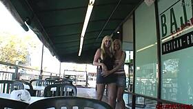 Blonde lesbian picks up bigtits babe for sex.