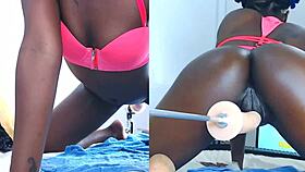 Watch this ebony cam girl squirt with toys on webcam 😍