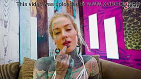 Cute Tattooed Girl in Lingerie Gapes Asshole Wide with Big Toy Anal Prolapse