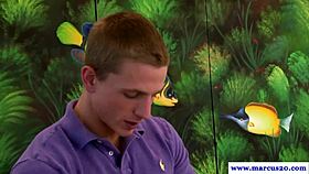 Ripped jock munches on dick in this casual scene.