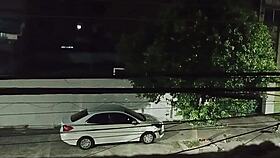 fucking lover in car in front of house, returns full of cum smiling 😏