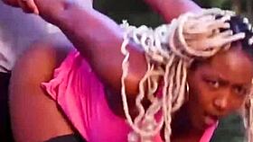 Real couple with black woman in doggystyle fun