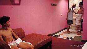 Asian Spitting Bareback Threesome