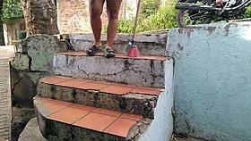 'look at neighbor sweeping in small dress showing huge ass!'