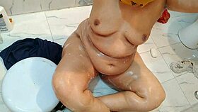 In the bathroom, the siren massages her pussy with fingering 😍