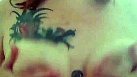 Massaging lotion onto mature boobs and tits with sensual care