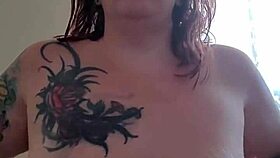 Massaging lotion onto mature boobs and tits with sensual care