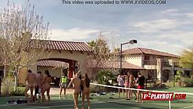 joe and kristen start foreplay in the pool with other couples before things heat up.