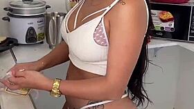 Latina Makes Breakfast with Big Tits and Ass