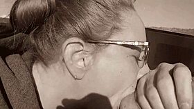 Nerd wipes cum on him after she sucks his cock in public 😈