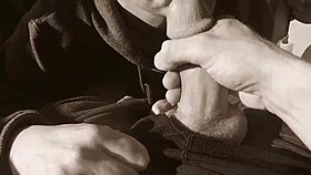 Nerd wipes cum on him after she sucks his cock in public 😈