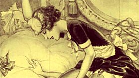 a vintage illustration of erotic cartoon characters in antique anime style