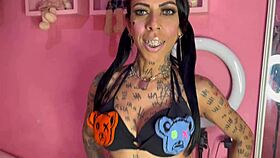 That tattooed hottie takes my bareback in the pool