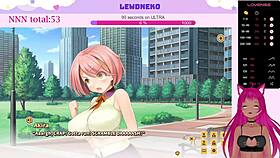 Vtuber lewdneko plays love cubed part 1, moaning while masturbating her big tits solo in hentai game!