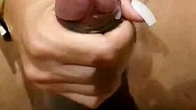 Linda's trans beauty masturbates her monster cock.