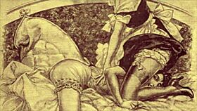 a vintage illustration of erotic cartoon characters in antique anime style