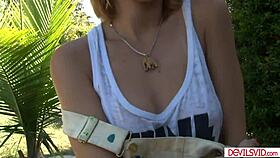 blonde lesbian teen 18+s pussy licking and scissoring outdoors!