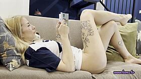 Dirty feet in tiny thong, teasing at home with legs