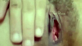 Close-up selfie of an asian teen pleasuring herself alone.