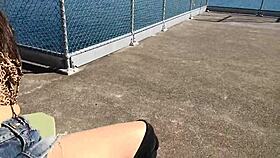 Asian slut JJ masturbates outdoors on the dam