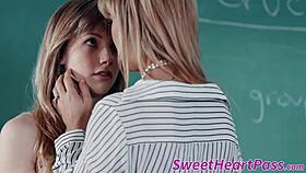 young lesbian teen 18+ licks teacher’s pussy for grades. milf in stockings enjoys rimjob.