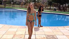 Best Friends Dive into Yoga Challenges at Pool